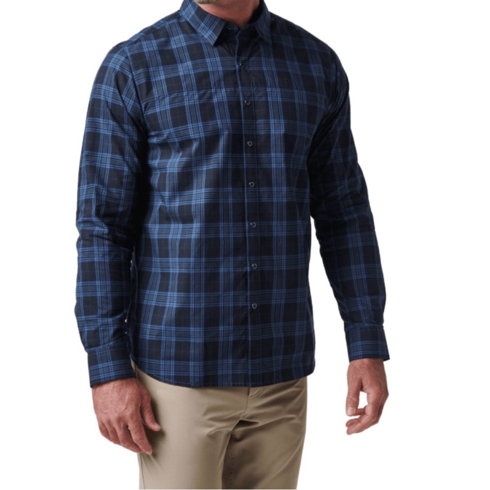 5.11 Tactical Men’s Igor Plaid Button-Down Shirt XL Blue Black Long Sleeve Snap - Picture 3 of 9